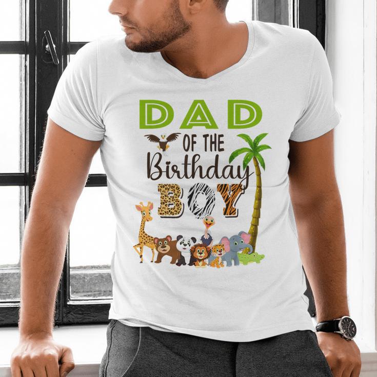 Dad Of The Birthday Boy Wild Zoo Theme Safari Party Men's V-Neck T-Shirt