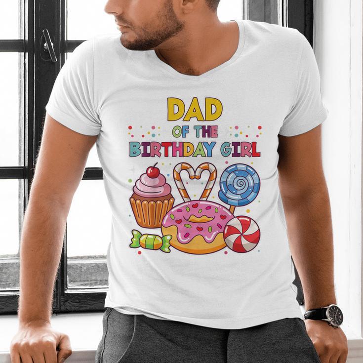 Dad Of The Birthday Girl Candyland Colorful Lollipop Party Men's V-Neck T-Shirt