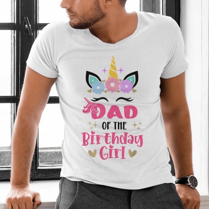 Dad Of The Birthday Girl Family Matching Unicorn Birthday Men's V-Neck T-Shirt