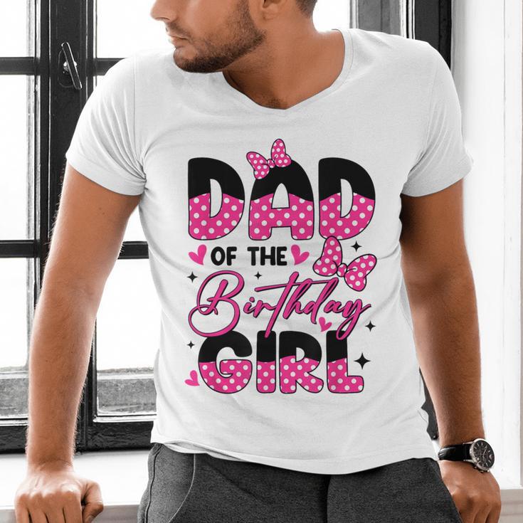 Dad Of The Birthday Girl Pink Family Birthday Girls Party Men's V-Neck T-Shirt