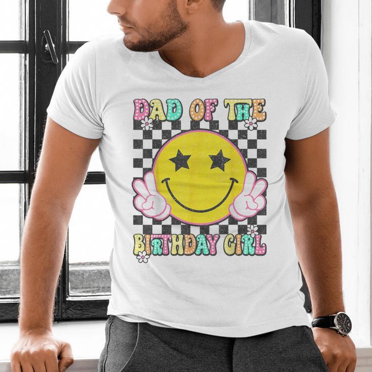 Dad Of The Birthday Girl Retro Family Matching Party Bday Men's V-Neck T-Shirt