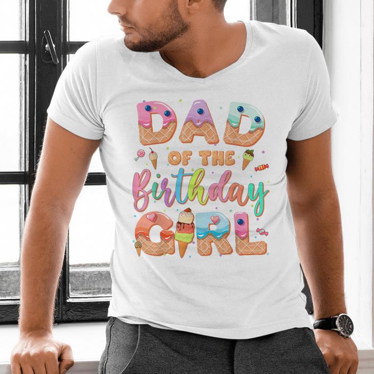 Dad Of The Birthday Ice Cream Family Matching Party Men's V-Neck T-Shirt