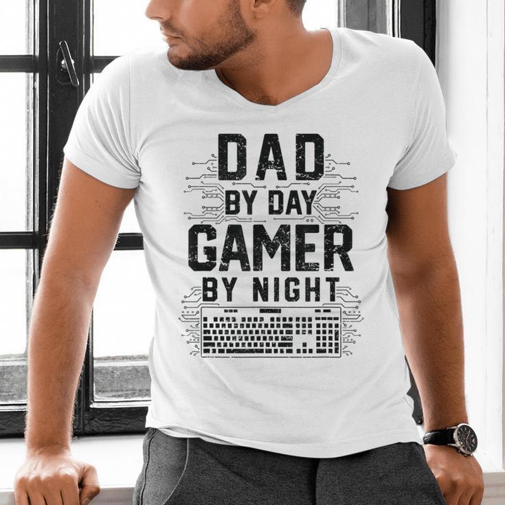 Dad By Day Gamer By Night Father's Day Gaming Men's V-Neck T-Shirt