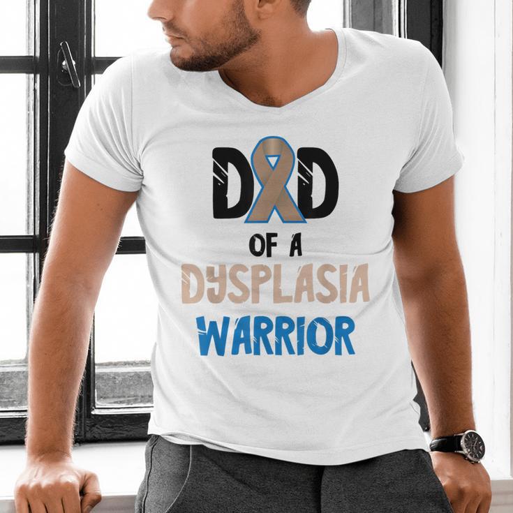 Dad Of A Hip Dysplasia Warrior Beige Blue Hip Dysplasia Men's V-Neck T-Shirt
