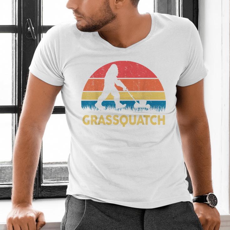 Dad Lawn Mowing Grassquatch Bigfoot Mower Garden Men's V-Neck T-Shirt