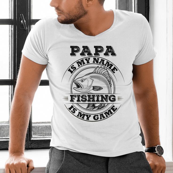 Dad Is My Name Fishing Is My Game Loves Fishing Men's V-Neck T-Shirt