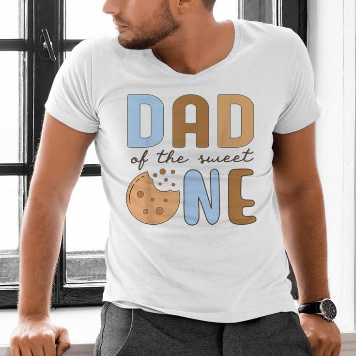 Dad Of The Sweet One Cookies And Milk 1st Birthday Party Men's V-Neck T-Shirt Dad Of The Sweet One Cookies And Milk 1st Birthday Party Men's V-Neck T-Shirt