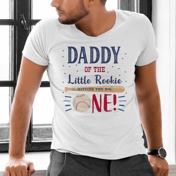 Daddy Dad First Birthday Little Rookie Baseball The Big One Men's V-Neck T-Shirt Daddy Dad First Birthday Little Rookie Baseball The Big One Men's V-Neck T-Shirt