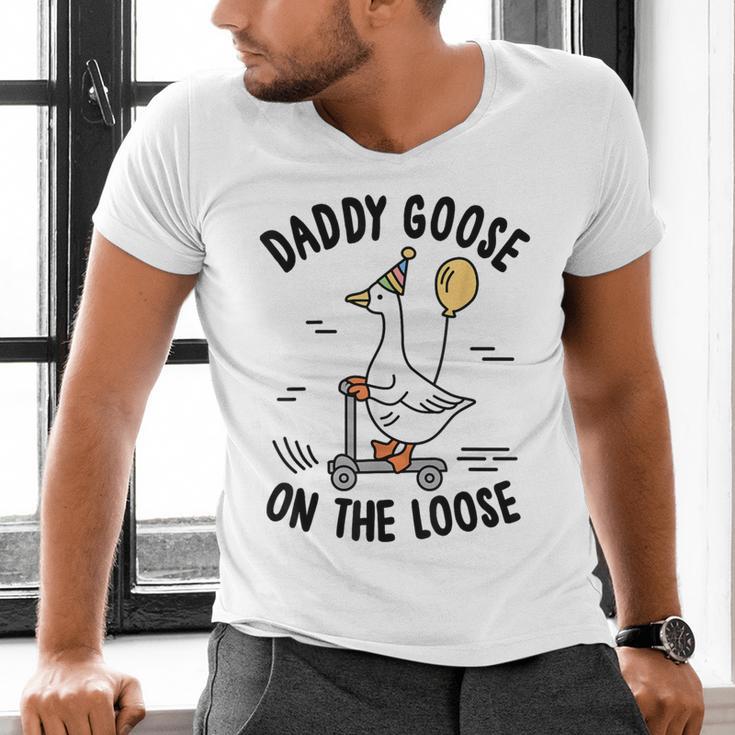 Daddy Goose On The Loose Birthday Matching Family Men's V-Neck T-Shirt Daddy Goose On The Loose Birthday Matching Family Men's V-Neck T-Shirt