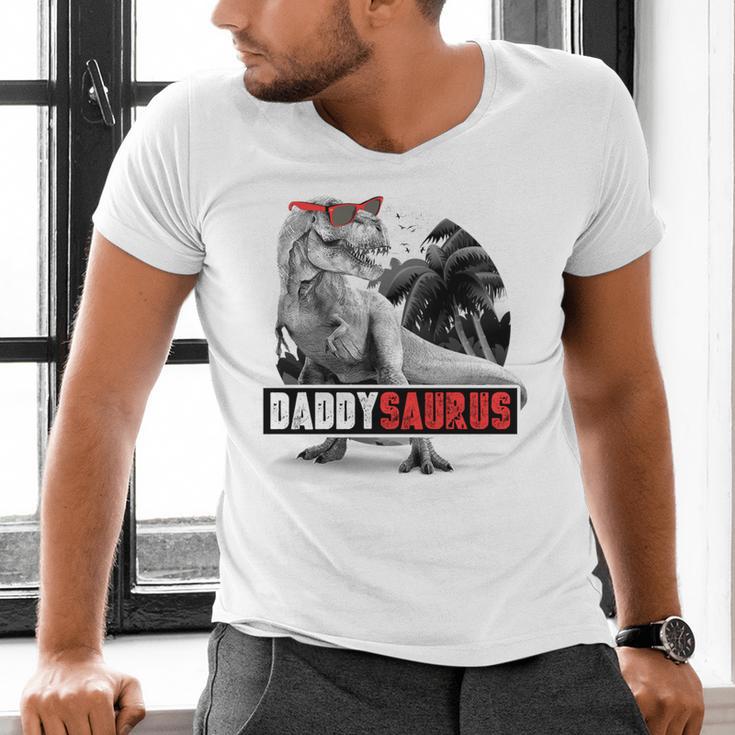 Daddysaurus T-Rex Dad Dinosaur Daddy Saurus Fathers Day Men's V-Neck T-Shirt