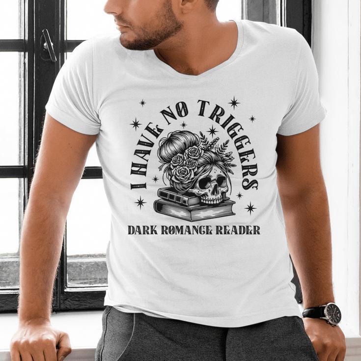 Dark Romance Merch Spicy Book Lover No Triggers Warning Men's V-Neck T-Shirt Dark Romance Merch Spicy Book Lover No Triggers Warning Men's V-Neck T-Shirt