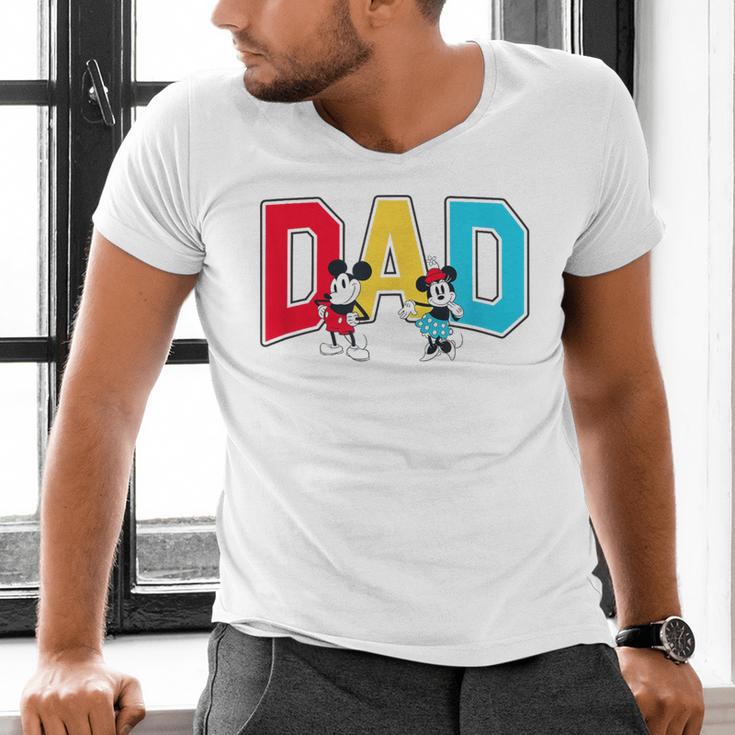 Disney Mickey And Friends Mickey Minnie Dad Collegiate Logo Men's V-Neck T-Shirt