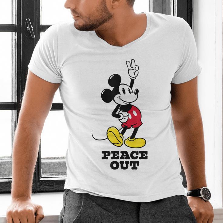 Disney Mickey Mouse Peace Out Totally Retro Graduation Men's V-Neck T-Shirt