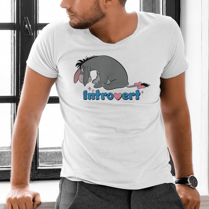 Disney Winnie The Pooh Introvert Eeyore Logo Men's V-Neck T-Shirt Disney Winnie The Pooh Introvert Eeyore Logo Men's V-Neck T-Shirt