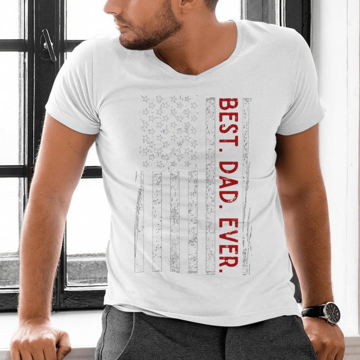 Distressed US American Flag Father Shirt Best Dad Ever Men's V-Neck T-Shirt