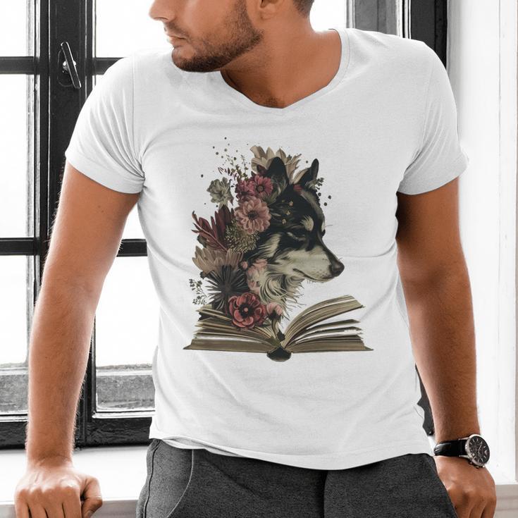 Dog Book Flower Men's V-Neck T-Shirt Dog Book Flower Men's V-Neck T-Shirt