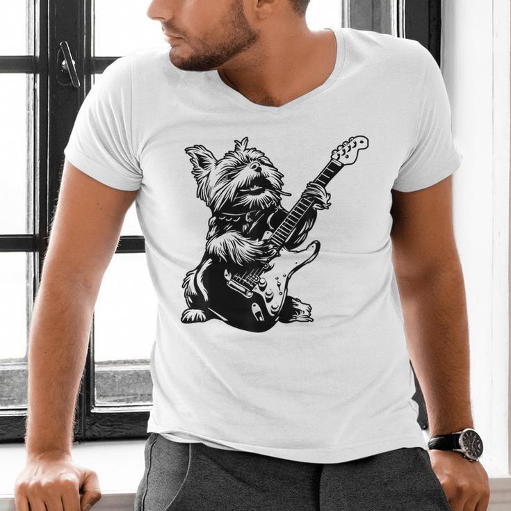 Dog Guitarist Guitar Yorkie Dad Mom For Men Women Men's V-Neck T-Shirt