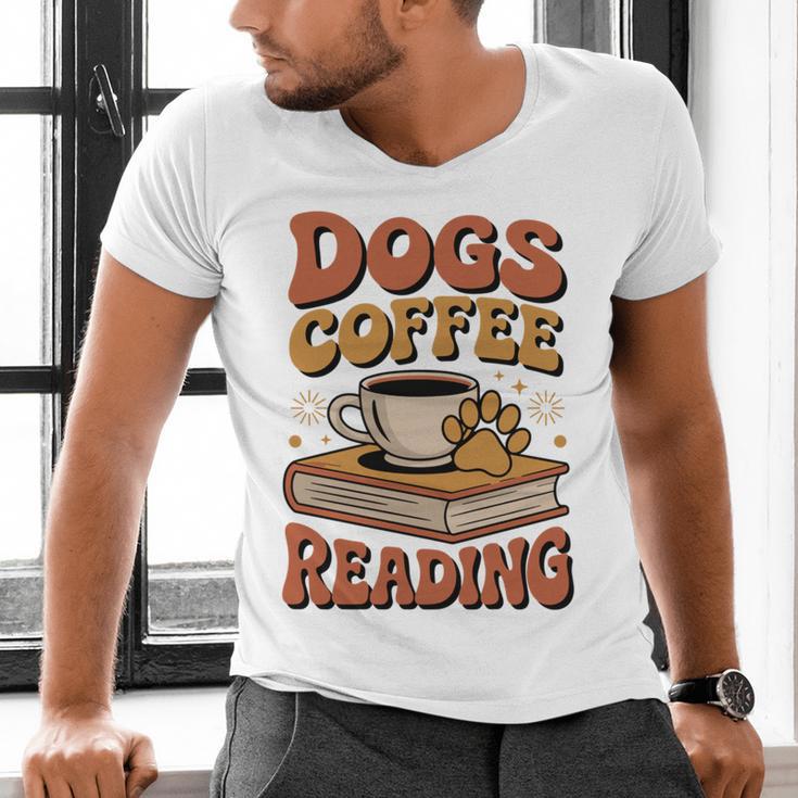 Dogs Coffee Reading Book Lover Men's V-Neck T-Shirt Dogs Coffee Reading Book Lover Men's V-Neck T-Shirt