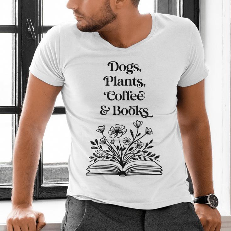 Dogs Plants Coffee Books Book Lover Dog Lover Reading Men's V-Neck T-Shirt