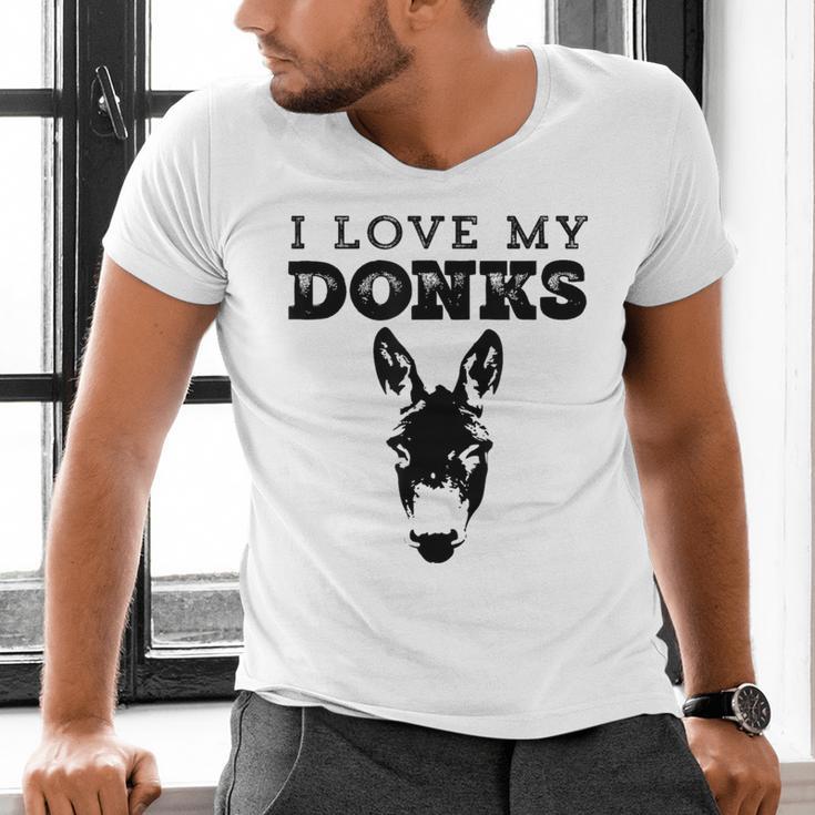 Donkey Mom Or Dad I Love My Donks Farmer Men's V-Neck T-Shirt Donkey Mom Or Dad I Love My Donks Farmer Men's V-Neck T-Shirt
