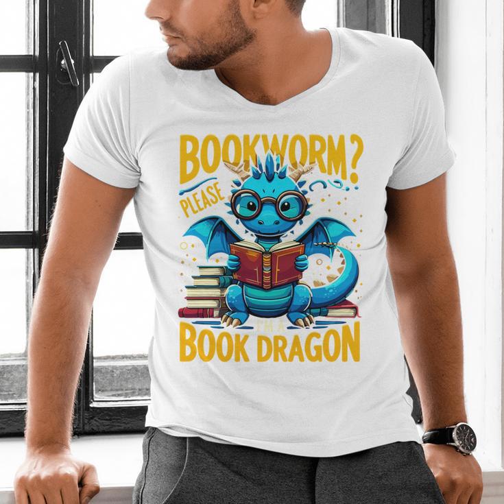 Dragon Bookworm Please I'm A Book Dragon Men's V-Neck T-Shirt Dragon Bookworm Please I'm A Book Dragon Men's V-Neck T-Shirt