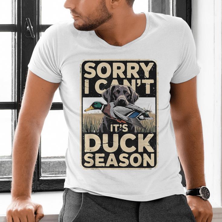 Duck Hunting Dog Sorry I Cant Its Duck Season Dad Joke Men's V-Neck T-Shirt
