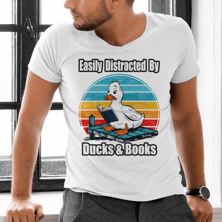 Ducks Books Lover Easily Distracted By Ducks & Books Men's V-Neck T-Shirt