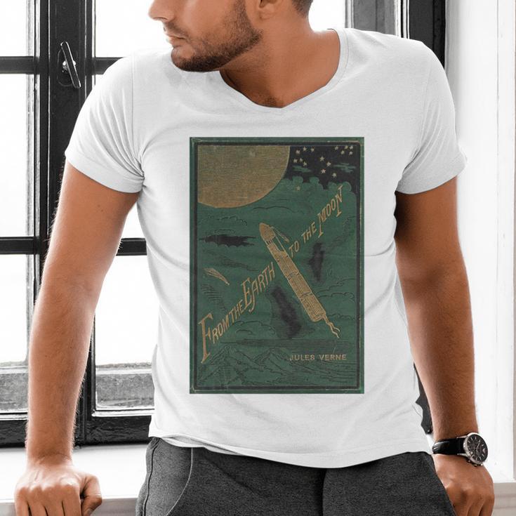 From The Earth To The Moon Book Cover 1874 Premium Men's V-Neck T-Shirt From The Earth To The Moon Book Cover 1874 Premium Men's V-Neck T-Shirt