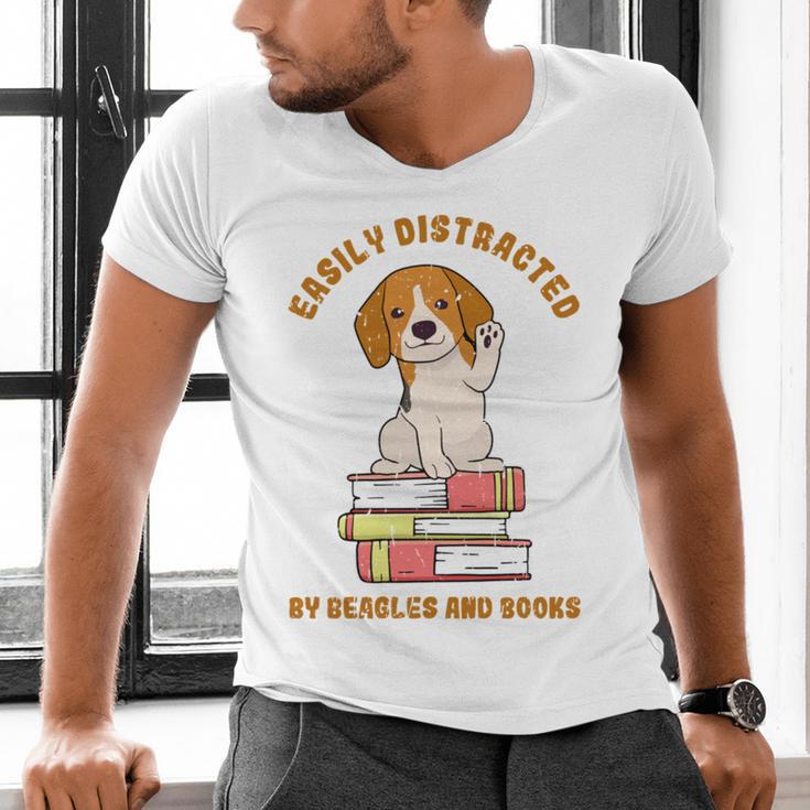 Easily Distracted By Beagles And Books Beagle Dog Men's V-Neck T-Shirt