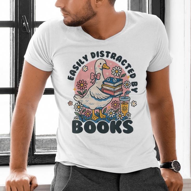 Easily Distracted By Books Read Goose Lover Bookworm Reading Men's V-Neck T-Shirt Easily Distracted By Books Read Goose Lover Bookworm Reading Men's V-Neck T-Shirt
