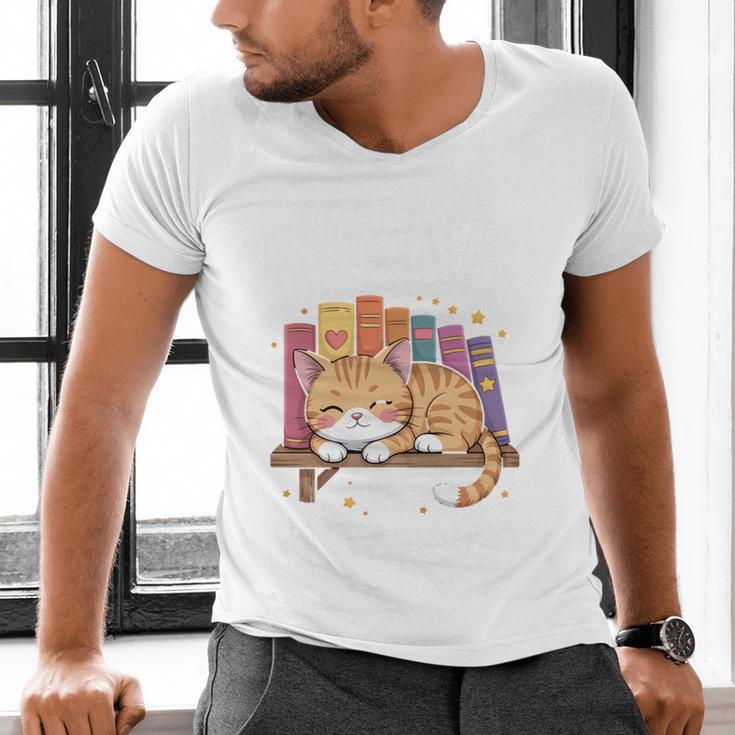Easily Distracted By Cats And Books Cute Cat Sleeping Girls Men's V-Neck T-Shirt