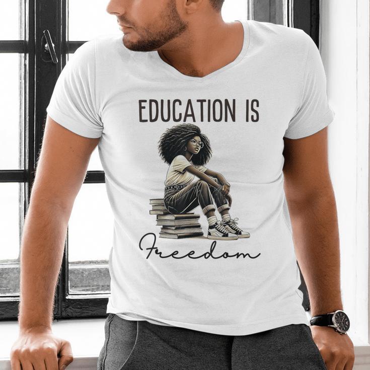 Education Is Freedom Teacher Women Books Black History Men's V-Neck T-Shirt
