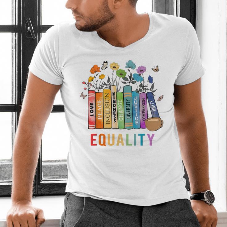 Equal Rights Book Flower Equality Peace Love Kindness Book Men's V-Neck T-Shirt Equal Rights Book Flower Equality Peace Love Kindness Book Men's V-Neck T-Shirt