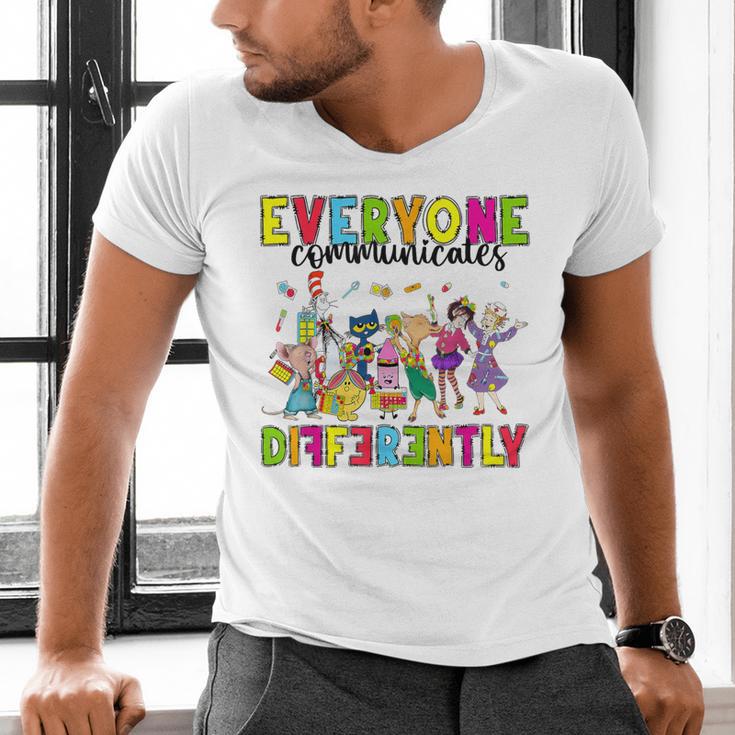 Everyone Communicates Differently Book Teacher Outfit Men's V-Neck T-Shirt