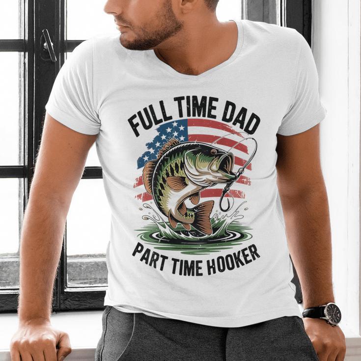 Fishing 4th July Full Time Dad Part Time Hooker On-Back Men's V-Neck T-Shirt
