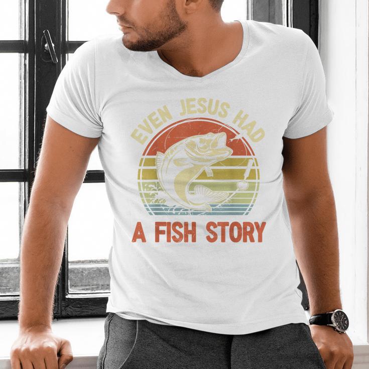 Fishing Even Jesus Had Fish Story Bass Dad Christian Men's V-Neck T-Shirt