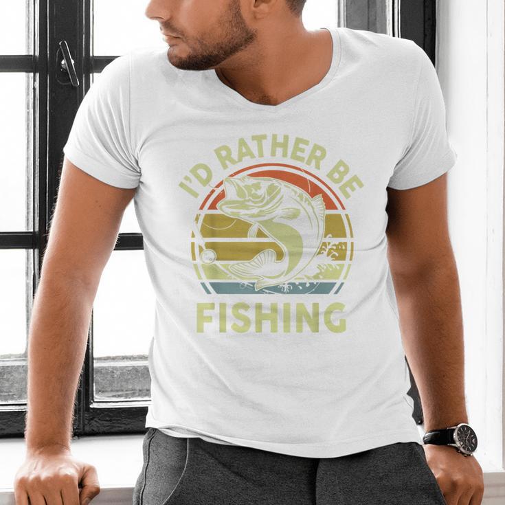 Fishing I'd Rather Be Fishing Bass Fish Dad Jokes Men's V-Neck T-Shirt