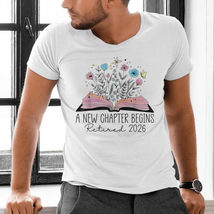 Floral Book A New Chapter Begins Retired 2026 Retirement Men's V-Neck T-Shirt