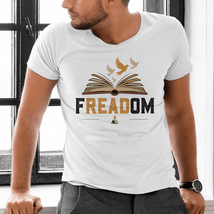Freadom Anti Banned Books Lovers Reading Librarian Bookworm Men's V-Neck T-Shirt Freadom Anti Banned Books Lovers Reading Librarian Bookworm Men's V-Neck T-Shirt