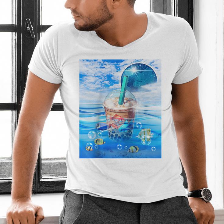 Frutiger Aero Aesthetic Tech Bubble Tea Boba Milktea Fishes Raglan Baseball Tee Men's V-Neck T-Shirt Frutiger Aero Aesthetic Tech Bubble Tea Boba Milktea Fishes Raglan Baseball Tee Men's V-Neck T-Shirt
