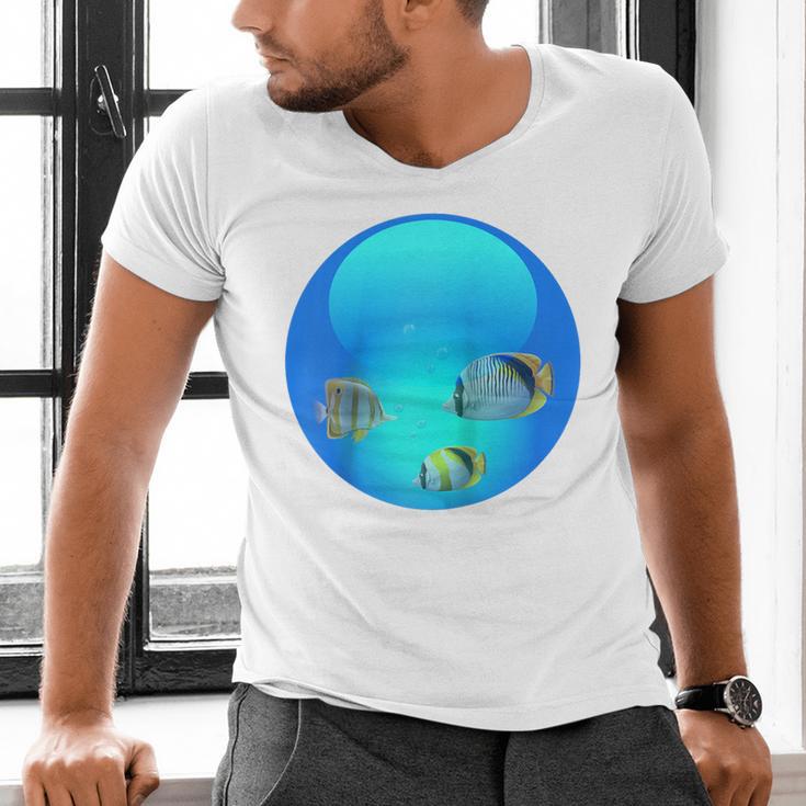 Frutiger Aero Aesthetic Tech Orb Fishes Raglan Baseball Tee Men's V-Neck T-Shirt