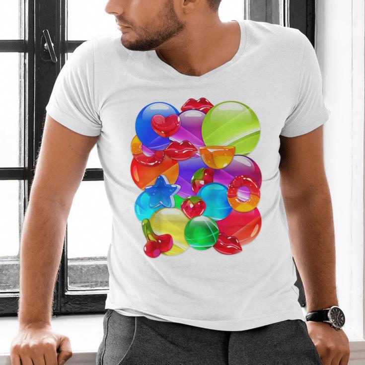 Frutiger Aero Aesthetic Tech Orb Pattern Heart Cherry Lips Raglan Baseball Tee Men's V-Neck T-Shirt Frutiger Aero Aesthetic Tech Orb Pattern Heart Cherry Lips Raglan Baseball Tee Men's V-Neck T-Shirt