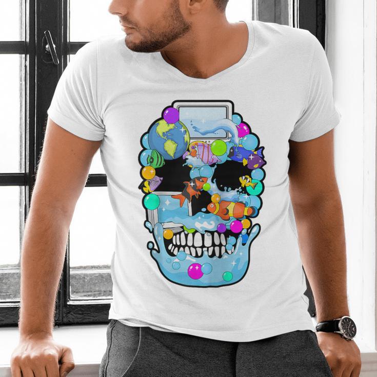 Frutiger Aero Aesthetic Tech Skull Computer Fishes Raglan Baseball Tee Men's V-Neck T-Shirt Frutiger Aero Aesthetic Tech Skull Computer Fishes Raglan Baseball Tee Men's V-Neck T-Shirt