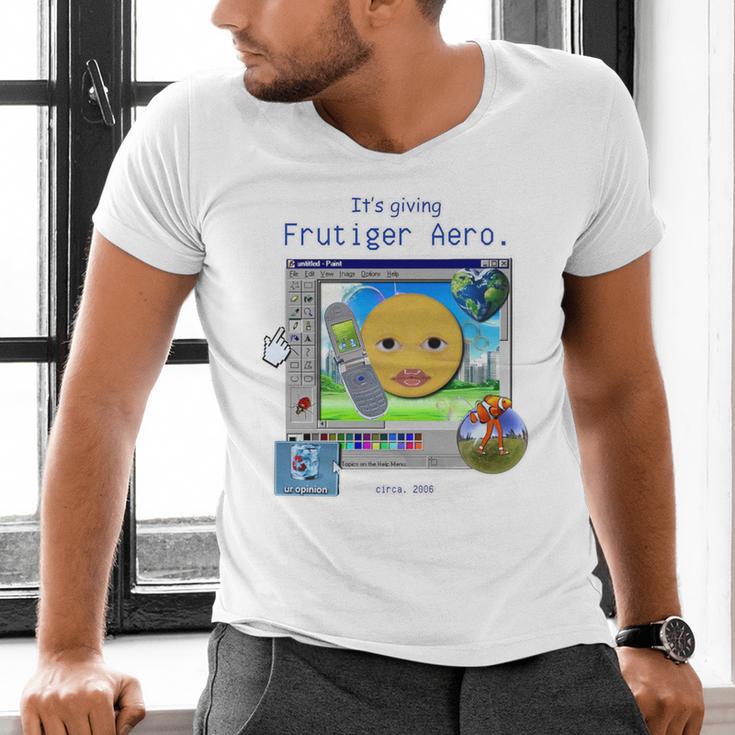 Frutiger Aero Y2K Meme Graphic 2000s Nostalgia Premium Men's V-Neck T-Shirt Frutiger Aero Y2K Meme Graphic 2000s Nostalgia Premium Men's V-Neck T-Shirt