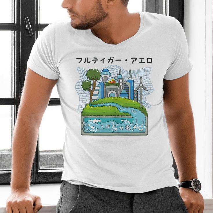 Future City Wind Power Frutiger Aero Y2K Style Ocean Men's V-Neck T-Shirt Future City Wind Power Frutiger Aero Y2K Style Ocean Men's V-Neck T-Shirt