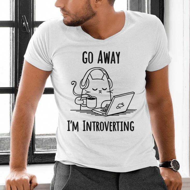 Go Away I'm Introverting Cat Introvert Anxiety Anxious Men's V-Neck T-Shirt Go Away I'm Introverting Cat Introvert Anxiety Anxious Men's V-Neck T-Shirt