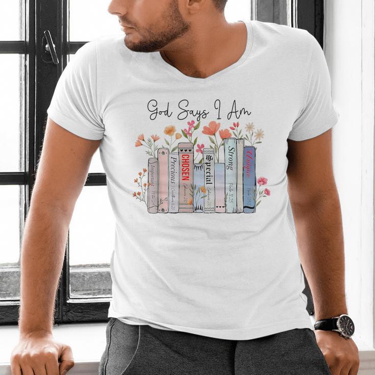 God Says I Am Book Bible Verse Christian Girls Women Men's V-Neck T-Shirt God Says I Am Book Bible Verse Christian Girls Women Men's V-Neck T-Shirt