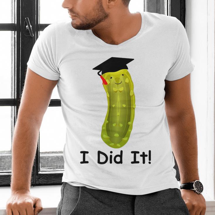 Graduation Cap Wearing Big Dill Pickle I Did It Graduate Fun Men's V-Neck T-Shirt