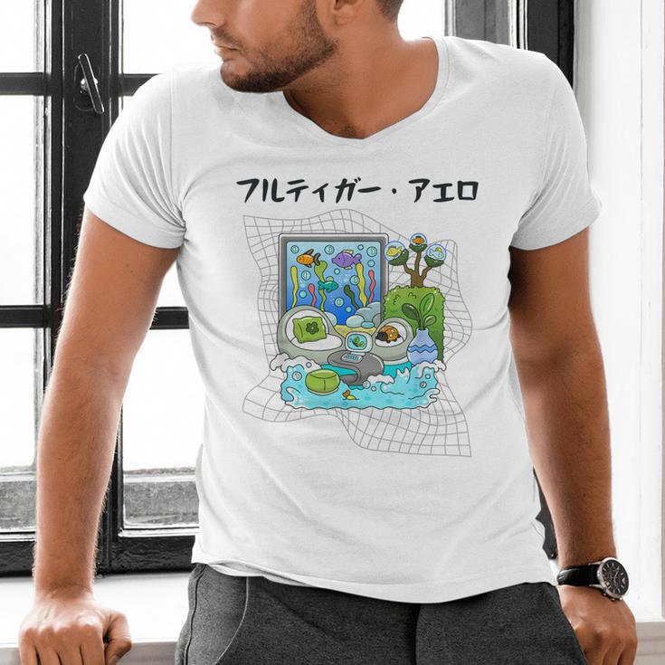 Grass Fun UI UX Er Computer Retro Fish Frutiger Aero Men's V-Neck T-Shirt