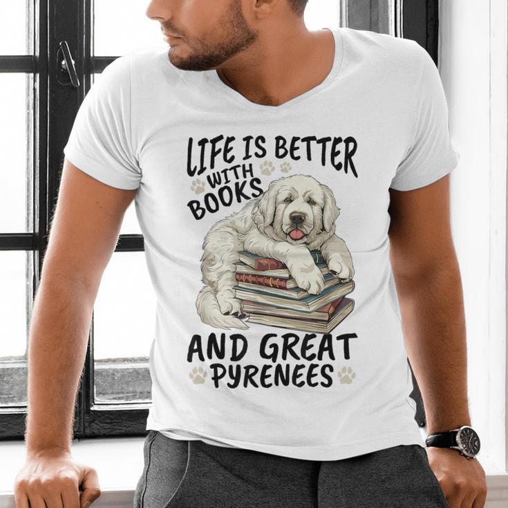 Great Pyrenees Dog Breed Life Is Better With Books And Great Men's V-Neck T-Shirt